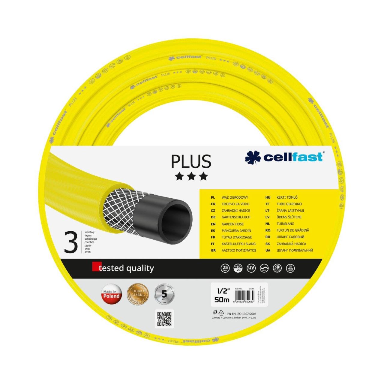 Furtun de gradina, 3 straturi, 1/2", 50 m, Cellfast Plus