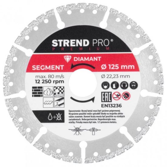 Disc diamantat segmentat, universal, vacuum brazed, taiere umeda si uscata, 125 mm, Strend Pro Premium
