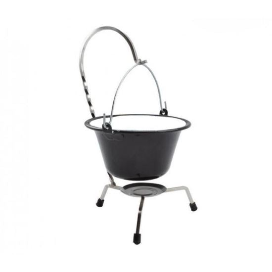 Set pentru servire ceaun, emailat, negru, 0.8 L, suport cromat