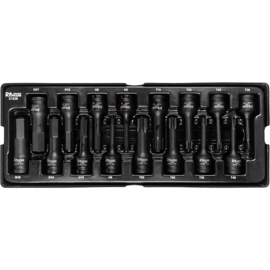 Set capete tubulare de impact TORX si IMBUS, sertar TIP A (385x150 mm) pentru dulap mobil, T30-T80, H5-H19, 1/2", 16 buc, RICHMANN EXCLUSIVE