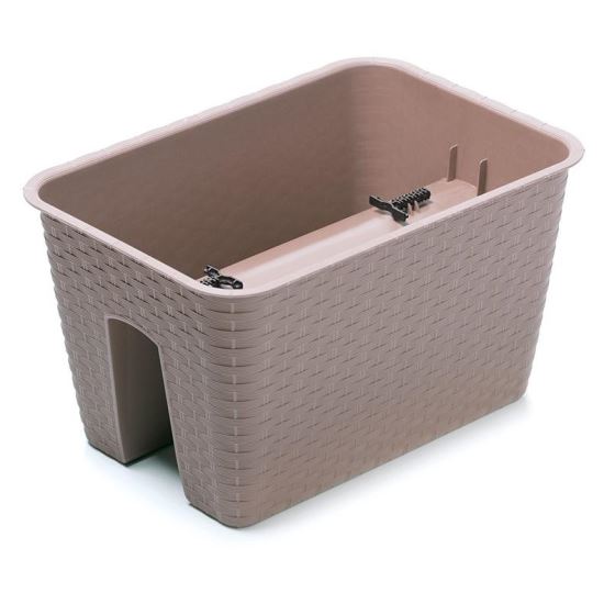 Ghiveci decorativ de flori, dreptunghiular, pentru balustrade, cafeniu, 39.6x27.2x22.5 cm, Ratolla Railing