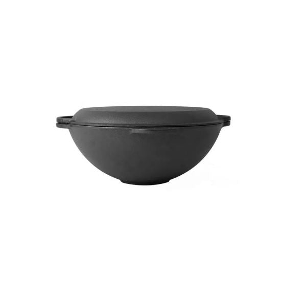 Oala de fonta tip wok, cu capac, 3 in 1, 32x14 cm, Perfect Home
