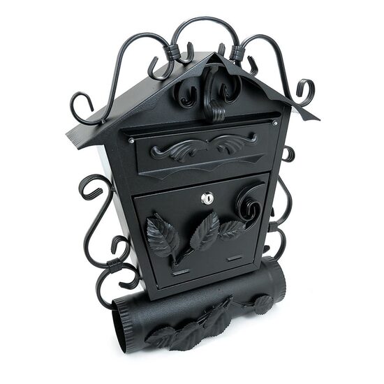 Cutie postala, cu loc pentru ziar, elemente forjate, negru, format C4, 52.5x15.5x53 cm, Damech