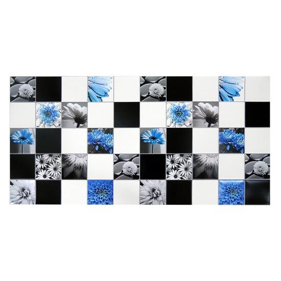 Panou decorativ, PVC, model floral, alb, negru si albastru, 96x48.5 cm