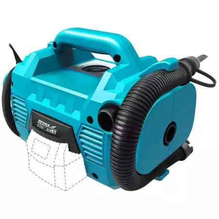 Compresor aer 18V Li-ion, 10 bar, acumulator neinclus, pompat anvelope, mingi si saltele gonflabile, compatibil cu toata gama de acumulatori Dedra SAS+ALL, Dedra