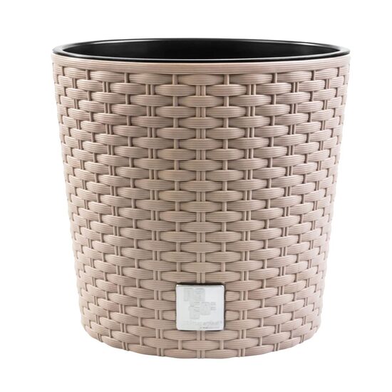 Ghiveci decorativ de flori, Prosperplast, Rato, imitatie ratan, rotund, cafeniu, 30x27 cm
