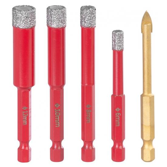 Set burghie diamantate uscate, burghiu de sticla, 5 piese, 6-8-10-12 mm, HEX, Strend Pro Premium