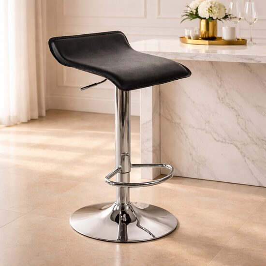 Scaun de bucatarie/bar, Artool, Fort, rotativ, piele ecologica neagra, picior metal argintiu, 38x39x84 cm