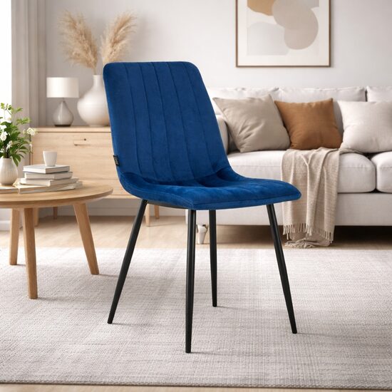 Scaun bucatarie/living, Artool, Lava, catifea bleumarin, picioare metal negru, 43x51x90 cm