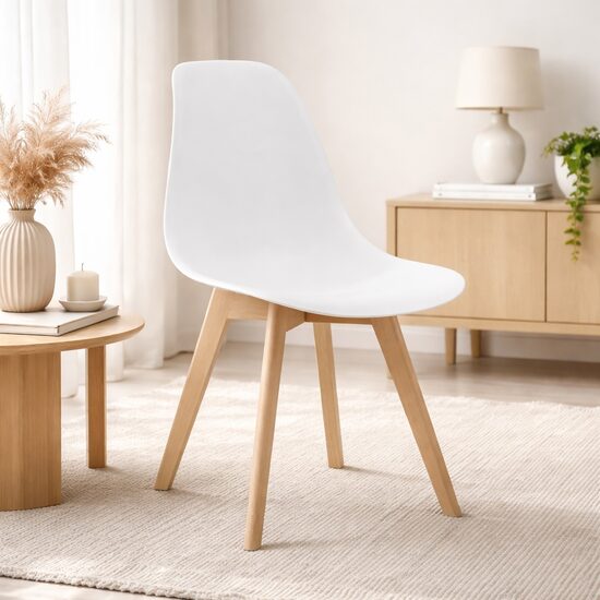 Scaun bucatarie/living, Artool, Kito, PP alb, picioare lemn natur, 46x54.5x80 cm