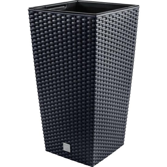 Ghiveci decorativ de flori, patrat, 32.5x32.5x61 cm, imitatie ratan, antracit, Prosperplast