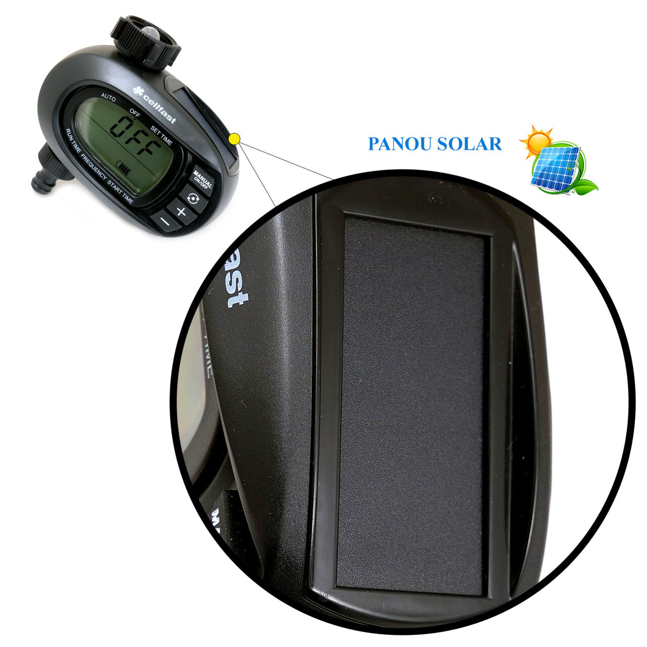 Programator digital automat pentru irigatii, panou solar, Cellfast