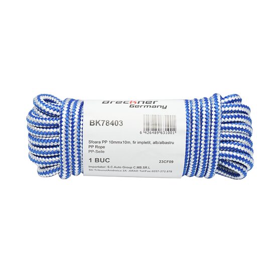 Franghie PP, impletita, alb si albastru, 10 mm, 10 m, Breckner Germany