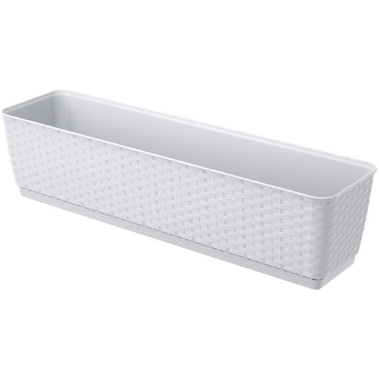 Jardiniera decorativa, Prosperplast, imitatie ratan, alba, 59x15.4x14.2 cm, Old