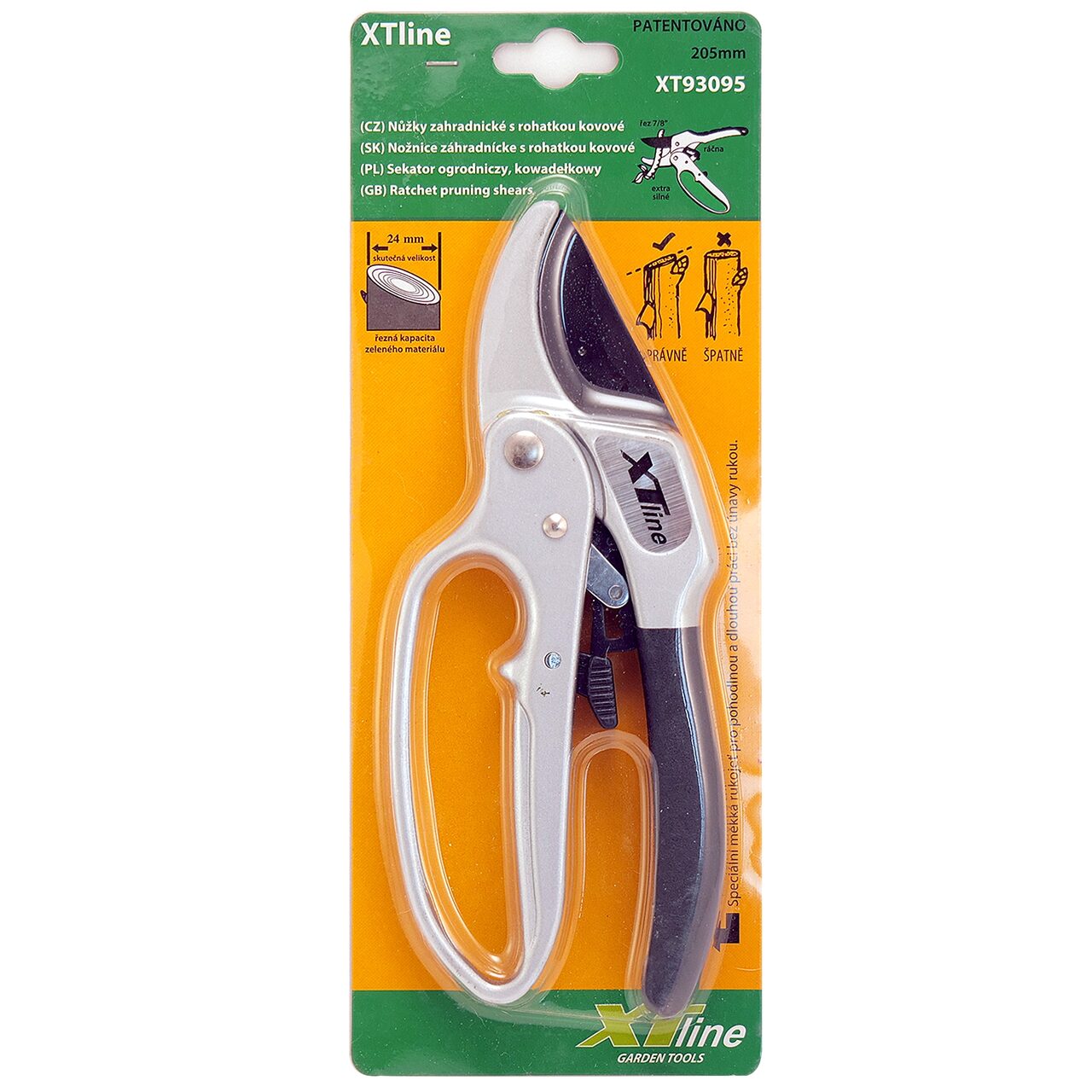 Foarfeca gradina, tip ghilotina, cu clichet, pentru vita vie, pomi, trandafiri, otel japonez sk-5, 20 cm, XTline