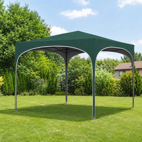 Pavilion pentru gradina/terasa, cadru metalic, material Oxford, cu tarusi, corzi ancorare, geanta, reglabil, verde, 2.95x2.95x2.55 m