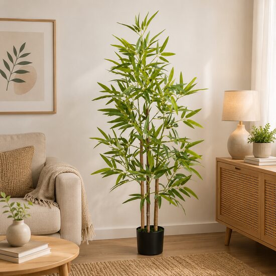 Planta artificiala, bambus cu ghiveci, verde, 15x120 cm
