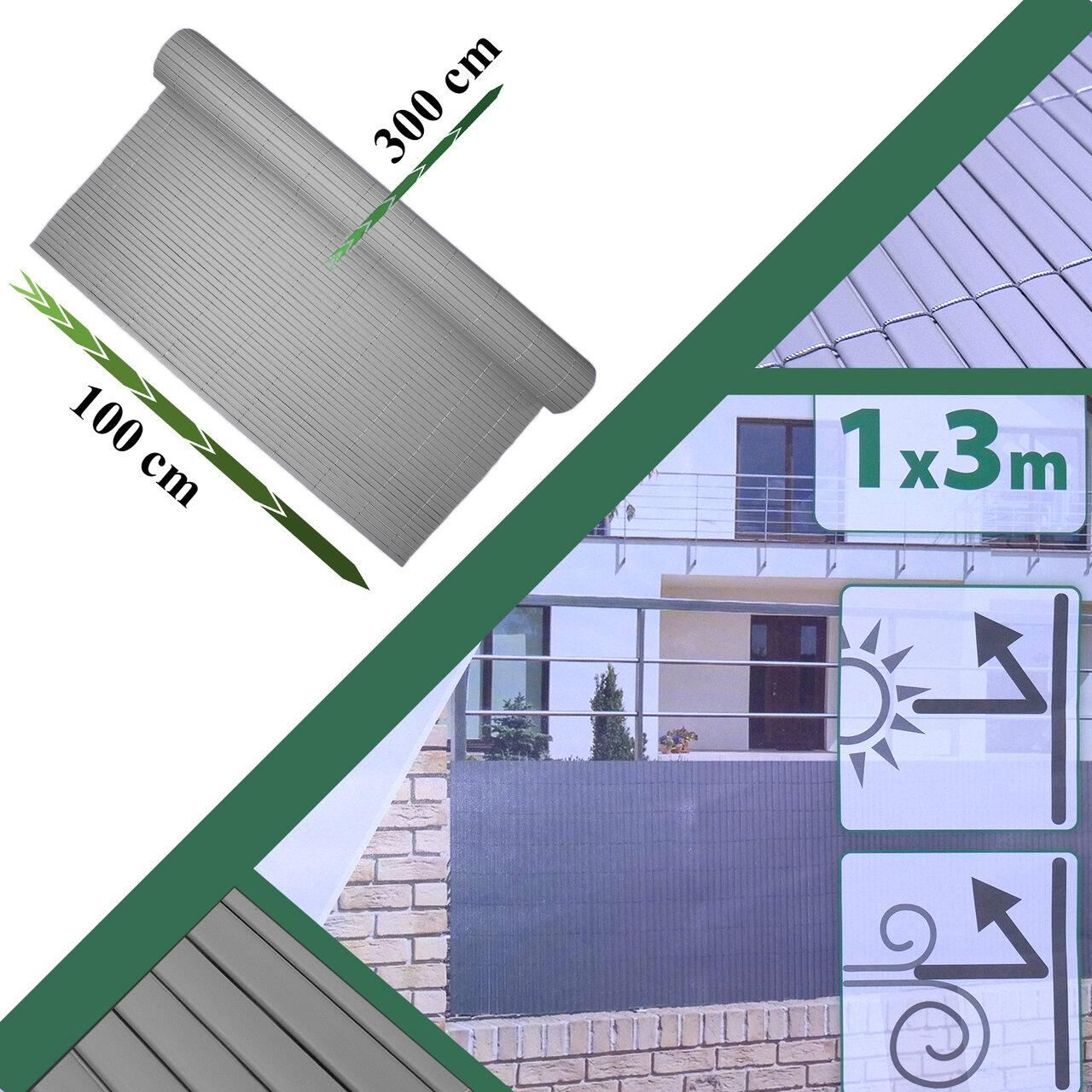 Paravan pentru balcon, terasa, gard PVC, gri, 1300 g/m2, UV, 3x1 m