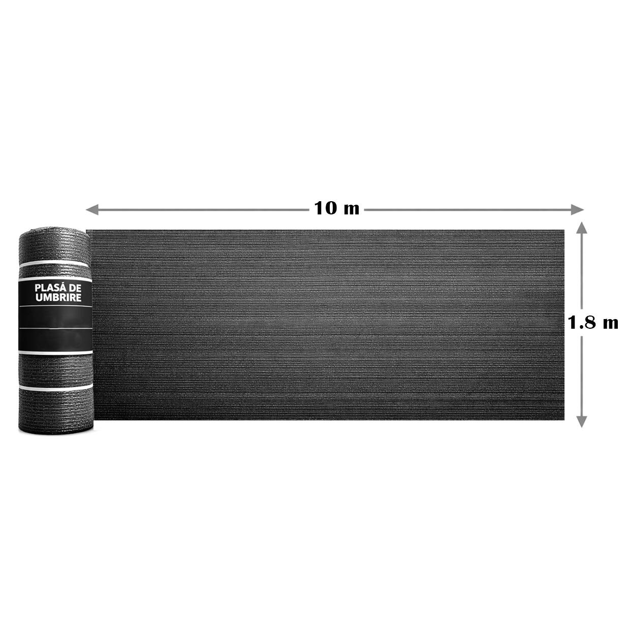 Plasa de umbrire, HDPE, 150 g/mp, grad de umbrire 90%, antracit, 1.8x10 m