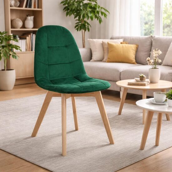 Scaun bucatarie/living, Artool, Bora, catifea verde, picioare lemn natur, 44.5x54x81.5 cm