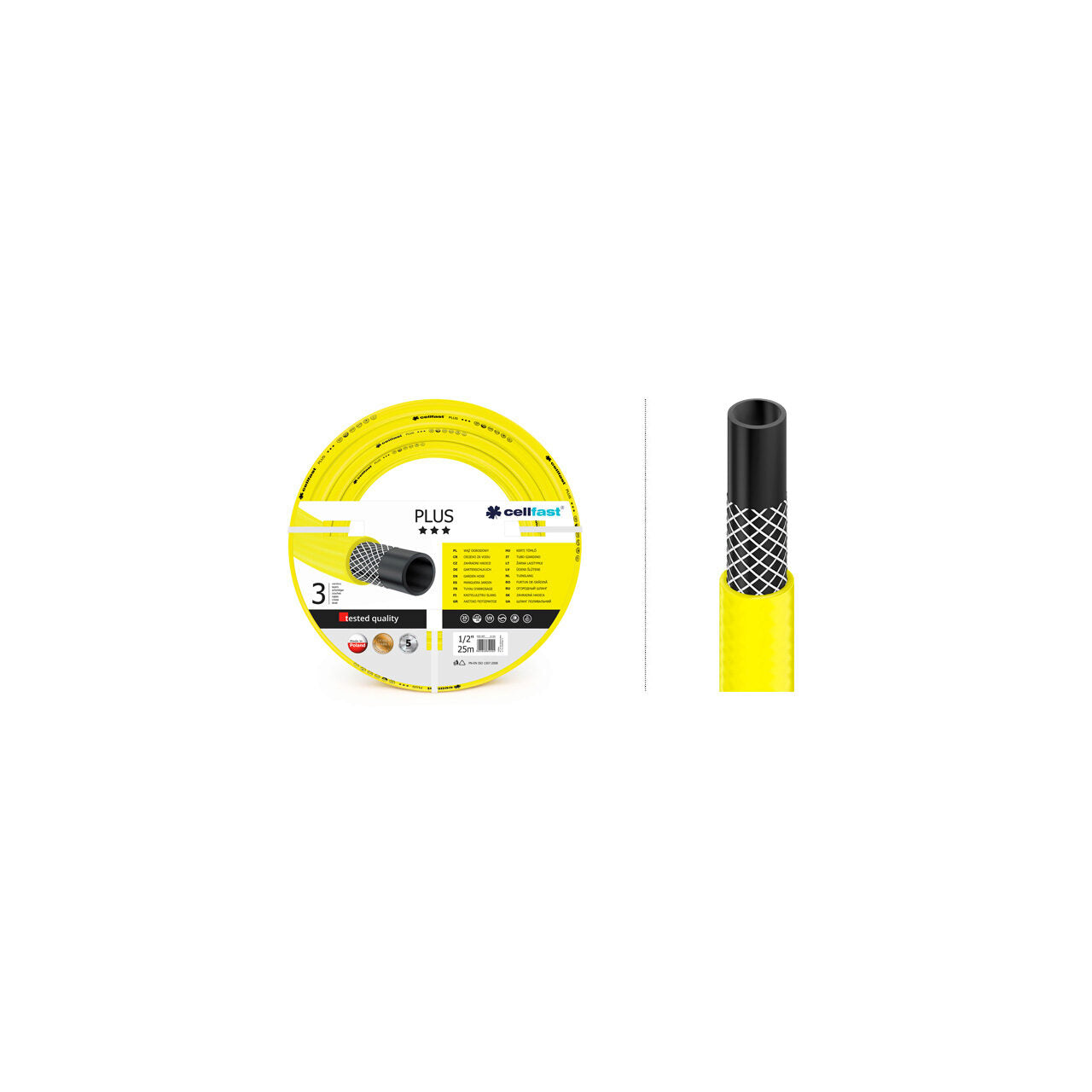 Furtun de gradina, 3 straturi, + cadou 2 cuple, 1 adaptor, 1/2", 25 m, Cellfast Plus