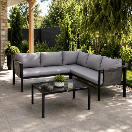 Set mobilier gradina/terasa, gri si negru, 1 masa, 3 canapele, Kayden