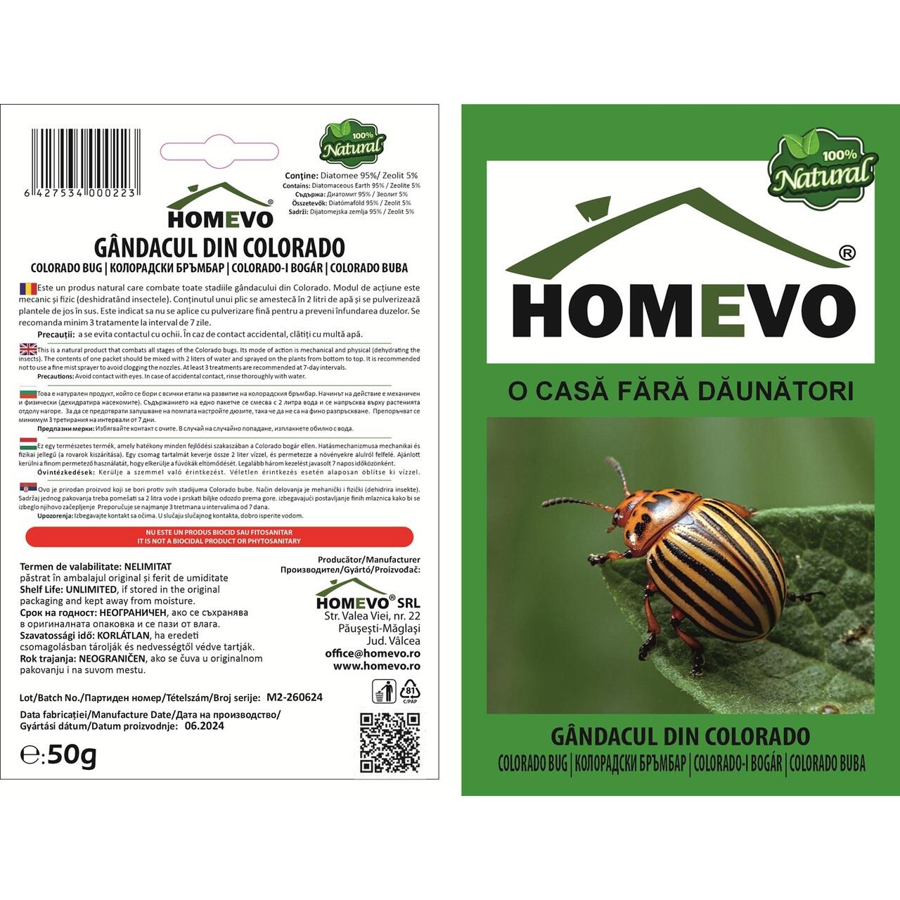 HOMEVO GANDACUL DE COLORADO 50G MIX MINERAL - Pulbere Naturala cu Diatomita - Cartofi, Fara Rezistenta, Toate Stadiile