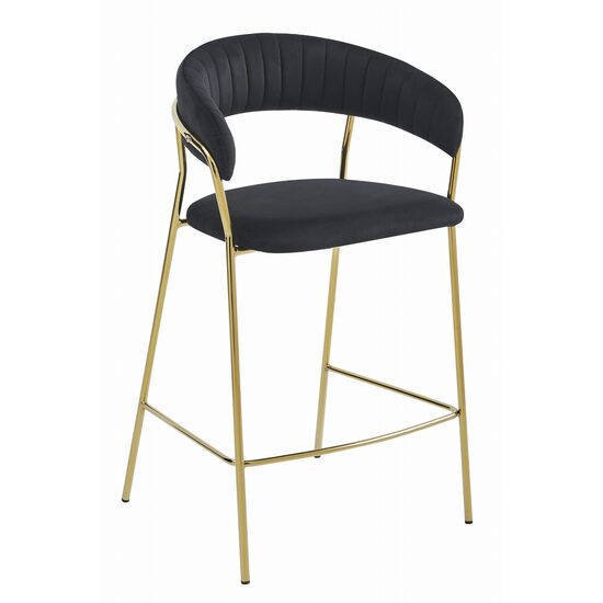 Scaun de bucatarie/bar, Artool, Badia, catifea neagra, picioare metal auriu, 46x45x94 cm
