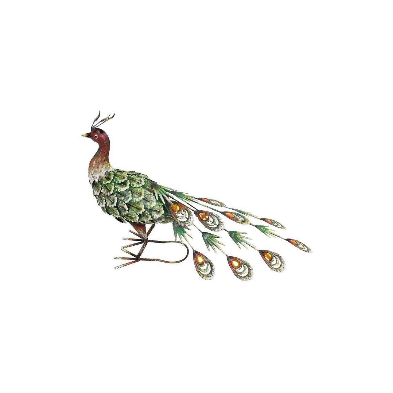 Decoratiune gradina, metalica, paun verde, 23x62x43 cm