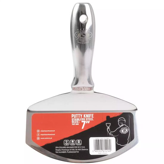Spaclu/spatula inox pentru galeata, lama curbata, maner metalic, 16 cm, Olejnik