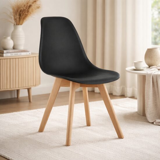 Scaun bucatarie/living, Artool, Kito, PP negru, picioare lemn natur, 46x54.5x80 cm