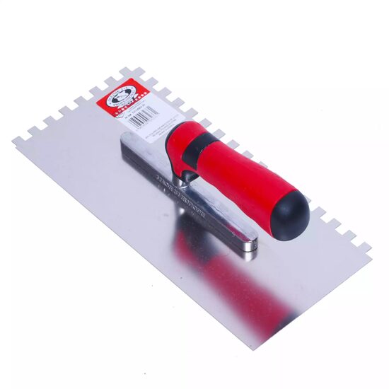 Gletiera inox, pentru adezivi, cu zimti, 6x6 mm, 28x13 cm x 0.7 mm, maner soft, Olejnik