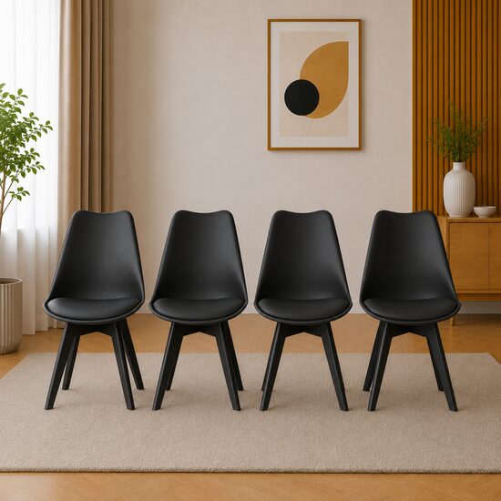 Set 4 scaune bucatarie/living, Artool, Mark, PP negru, picioare negre, 49x55.5x82.5 cm
