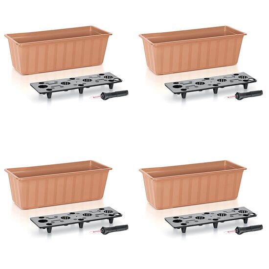 Set 4 jardiniere decorative cu sistem de irigare, 11 L, 60x18x14 cm, maro, Prosperplast