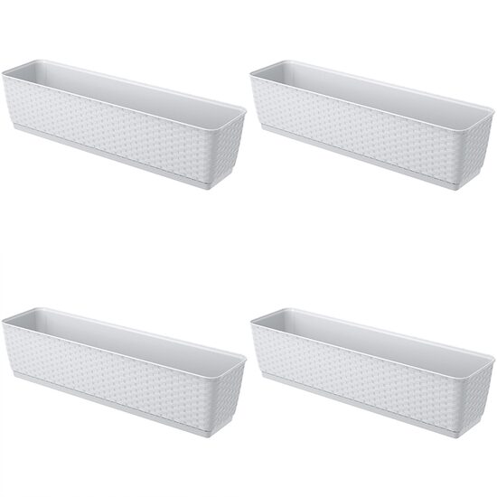 Set 4 jardiniere decorative, Prosperplast, imitatie ratan, alb, 59x15.4x14.2 cm