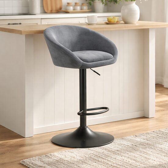 Scaun de bucatarie/bar, Artool, East, rotativ, catifea gri, picior metal negru, 53x46x81-103 cm