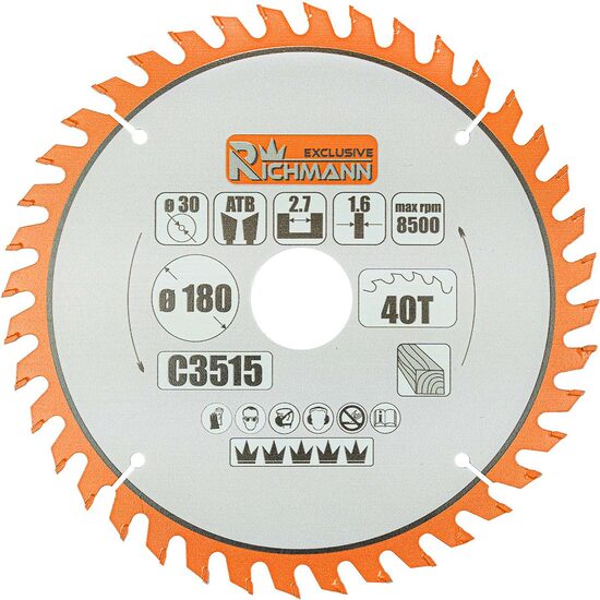 Disc circular vidia pentru lemn, 40 dinti, 180x30 mm, Richmann Exclusive