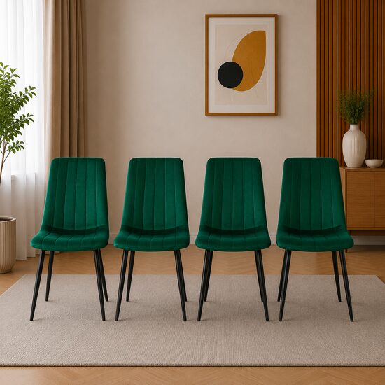 Set 4 scaune bucatarie/living, Artool, Lava, catifea verde, picioare metal negru, 43x51x90 cm