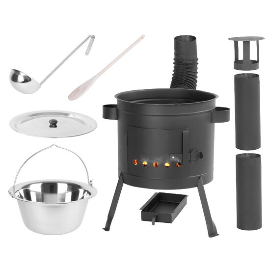 Set soba cu ceaun/tuci, cu burlane, 42 cm, ceaun de 22 L, polonic, lingura de lemn, Artool