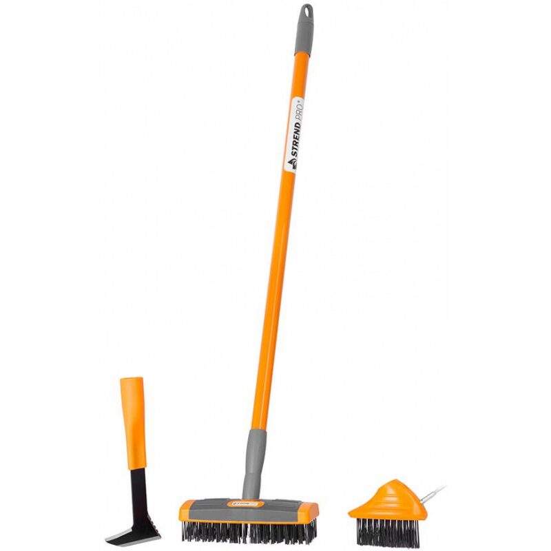 Set curatare pavaje, trotuare, cu 2 perii, maner telescopic si cutit pentru taiat buruieni, Strend Pro