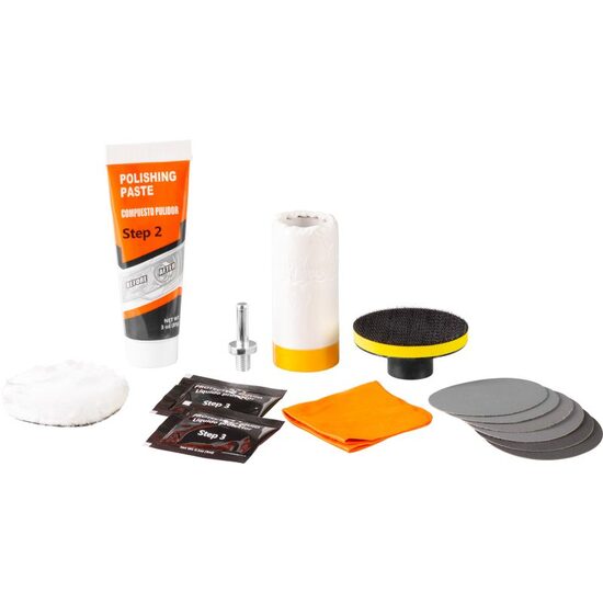 Kit curatare/lustruire faruri auto, 14 piese, Strend Pro