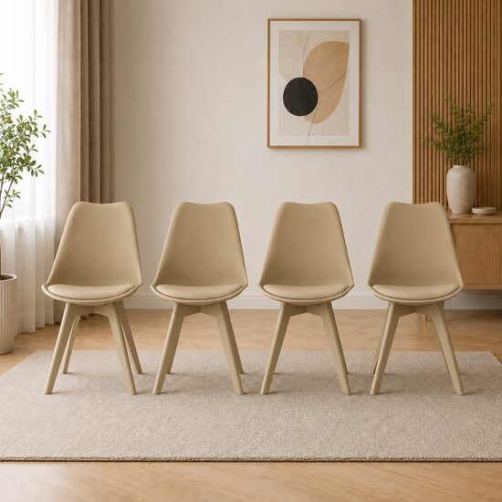 Set 4 scaune bucatarie/living, Artool, Mark, PP bej, picioare bej, 49x43x82 cm