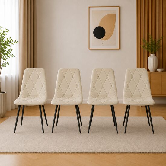 Set 4 scaune bucatarie/living, Artool, Libra, catifea bej, picioare metal negru, 44x40x88.5 cm