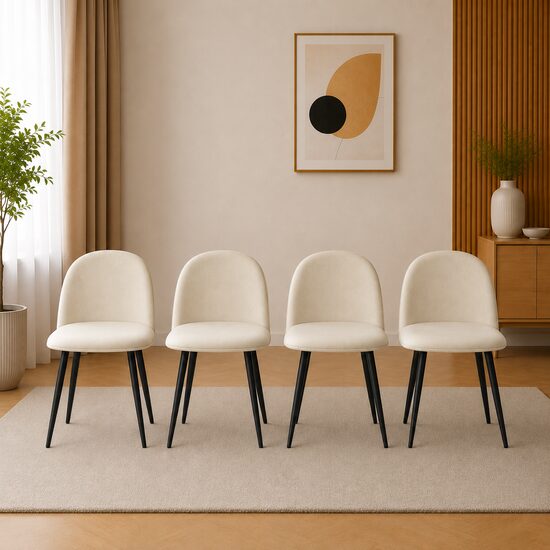 Set 4 scaune bucatarie/living, Artool, Bello, catifea bej, picioare metal negru, 46x42.5x76.5 cm