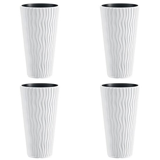 Set 4 ghivece de flori, Sandy Slim, rotunde, inalte, 34.9x62 cm, alb, Prosperplast