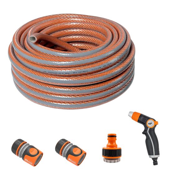 Furtun de gradina, 6 straturi, antirasucire, 3/4", 50 m, cuple, adaptor, pistol stropit, Richmann Exclusive