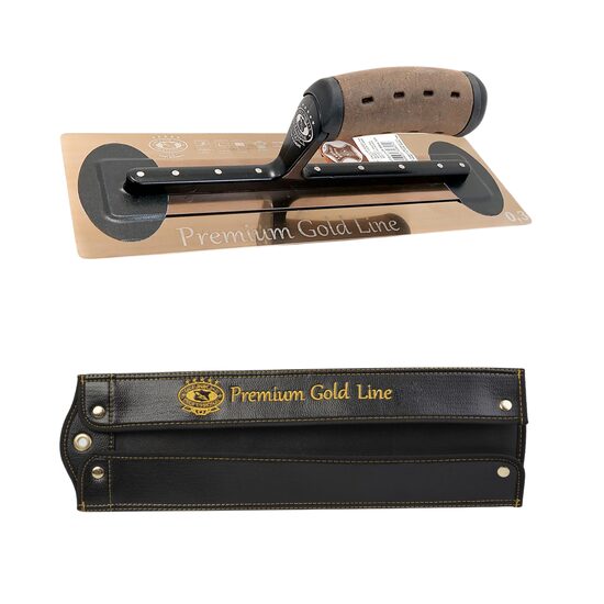 Gletiera inox Olejnik, intarita, Premium Gold, Super Flex, 30.5x10cm x 0.3mm, maner piele alcantara, husa