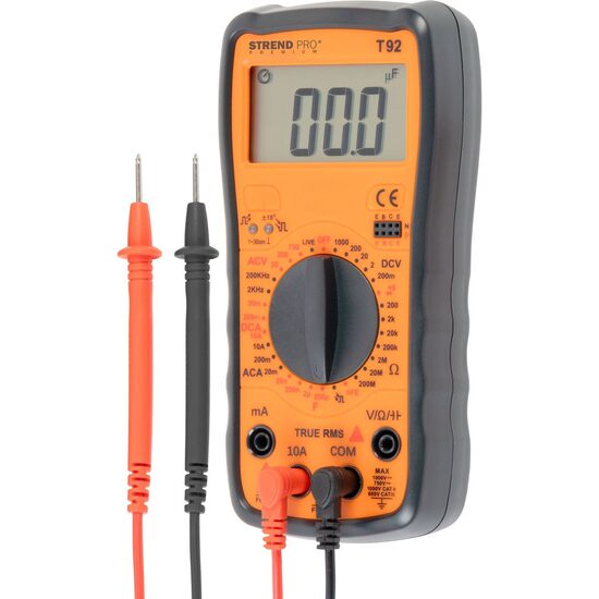 Multimetru digital, tensiune AC/DC, baterie 9 V, 1000 A, 10 A, Strend Pro Premium