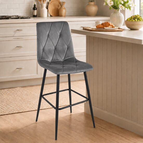 Scaun de bucatarie/bar, Artool, Libra, catifea gri inchis, picioare metal negru, 52x56x112 cm