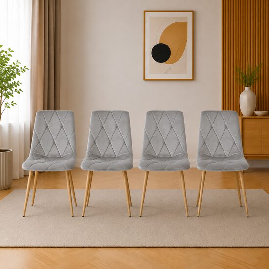 Set 4 scaune bucatarie/living, Artool, Libra, catifea gri deschis, picioare metal natur, 45x54x86.5 cm
